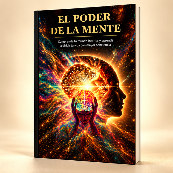 Portada del ebook El poder de la mente, con ilustración de una mente luminosa